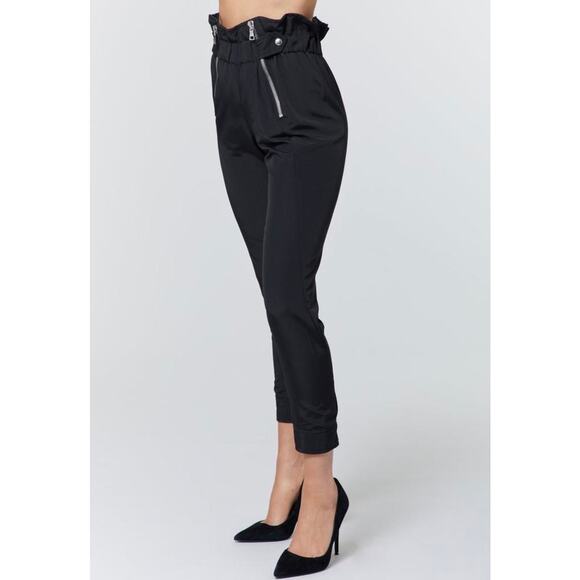 EUC RtA Leon Black Paperbag Waist Zip Ankle Pants S Small Jogger Trousers Silver - Picture 15 of 16